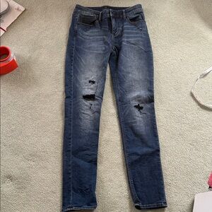 WHBM Slim Distressed Dark Wash  Jeans - Blue